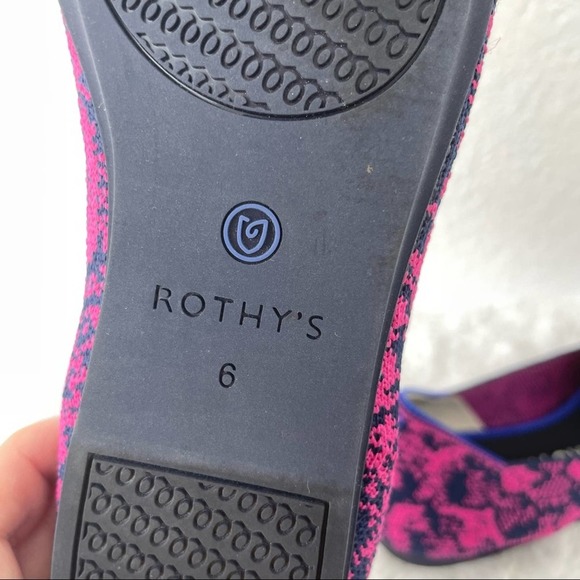 {Rothy’s} Retired Fuchsia/Navy Snake Print Knit Loafers, Size 6, Like New - Picture 11 of 11
